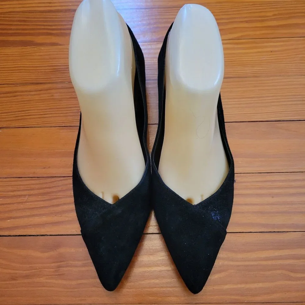 Donald Pliner 6.5M Metallic Velvet Black Suede Leather Flats Shoes Pointed Toe P